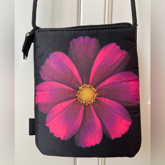 Rare Harold Feinstein Collection small black crossbody bag purse pink sunflower - Picture 3 of 8